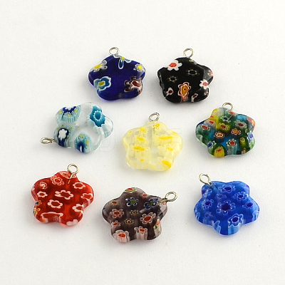 Handmade Millefiori Glass Pendants with Platinum Plated Iron Findings LK-R005-10-1