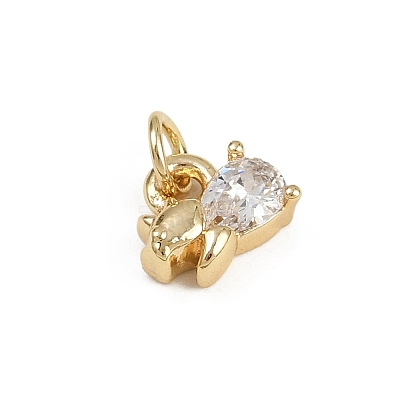 Brass Micro Pave Cubic Zirconia Elephant Charms KK-D409-41G-A-1