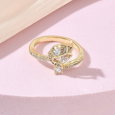 Brass Micro Pave Cubic Zirconia Cuff Open Rings CU-CBAEC29-08G-1