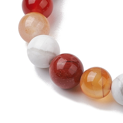 8.5mm Round Natural Carnelian & Howlite & Carnelian & Red Jasper Bead Stretch Bracelets for Women BJEW-JB10944-01-1