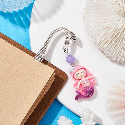 Mermaid Resin Pendant Bookmarks AJEW-JK00269-04-1