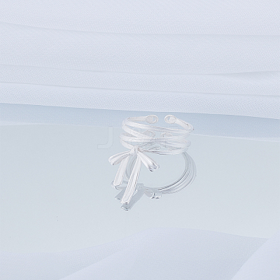 1Pc Bowknot Brass Adjustable Cuff Rings for Women RJEW-LP0002-45-1
