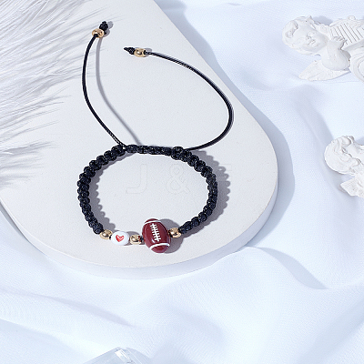 1Pc Sport Theme Acylic & Alloy Braided Bead Bracelets BJEW-LP0003-23C-1