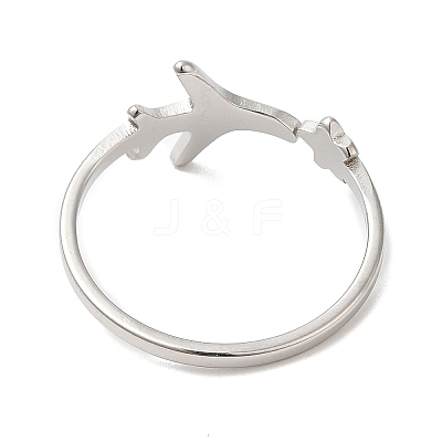 Non-Tarnish 304 Stainless Steel Star & Airplane Open Cuff Ring for Women RJEW-M149-12P-1