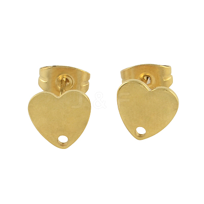 304 Stainless Steel Heart Stud Earring Findings X-STAS-R063-37G-1