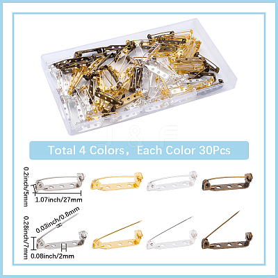 120Pcs 4 Styles Iron Brooch Findings IFIN-SP0001-34-1