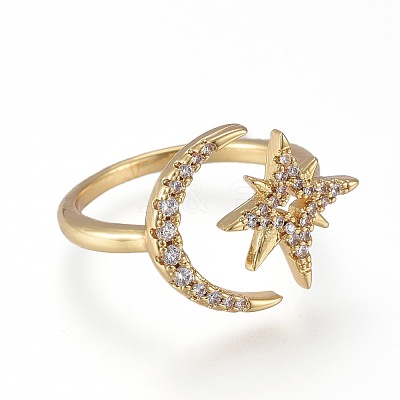 Brass Micro Pave Clear Cubic Zirconia Cuff Rings RJEW-K232-02G-1