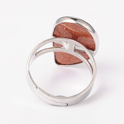 Adjustable Synthetic Goldstone & Platinum Brass Rings RJEW-N024-02A-1