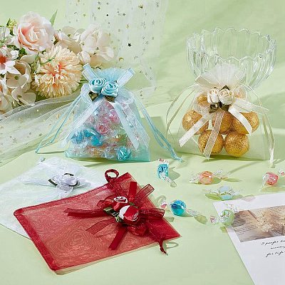 40Pcs 4 Colors 3D Flower Organza Drawstring Bags OP-BBC0001-06C-1