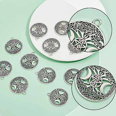 40Pcs Tibetan Style Hollow Alloy Pendants TIBEP-FH0001-29AS-1