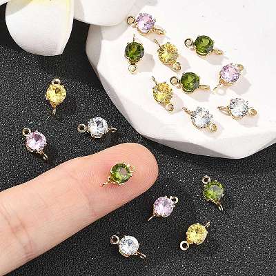 SHEGRACE Brass Pave Cubic Zirconia Flat Round Connector Charms XGRQ2O731-435G-1
