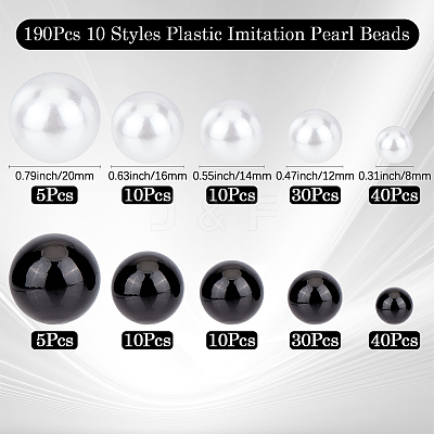 190Pcs 10 Styles Plastic Imitation Pearl Beads KY-SP0001-30-1