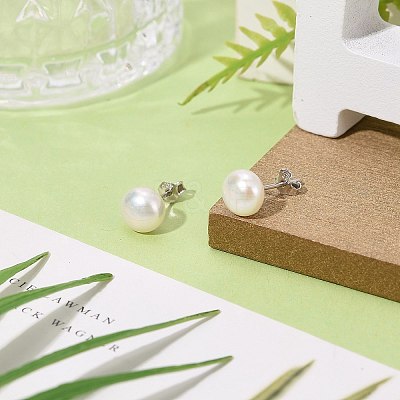 Anti-Tarnish Pearl Ball Stud Earrings EJEW-Q701-01B-1