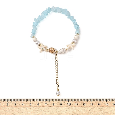 Beachy Natural white Jade Chip Beads & Synthetic Turquoise Charm Bracelets BJEW-JB14140-02-1