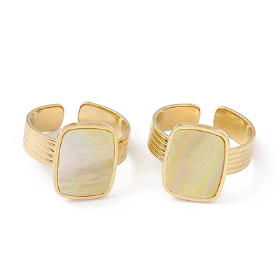 Ion Plating(IP) Natural Shell Rectangle Open Cuff Ring STAS-E125-05G-1