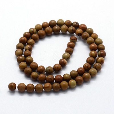 Natural Wood Lace Stone Wooden Jasper Beads Strands G-I199-17-10mm-1
