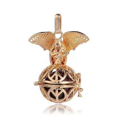 Golden Plated Brass Hollow Round Cage Pendants KK-J252-05G-1