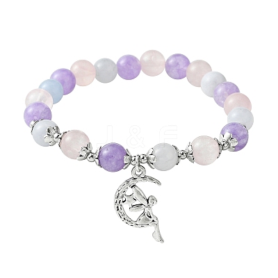8mm Round Natural Aquamarine & Rose Quartz & Amethyst Beaded Stretch Bracelets BJEW-TA00502-1