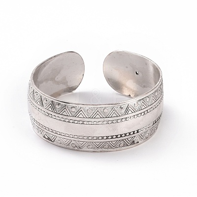 Bohemia Tibetan Style Alloy Thick Open Cuff Bangle for Women BJEW-E002-01AS-06-1