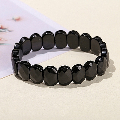 Natural Obsidian Oval Bead Stretch Bracelets for Men Women PW-WG50701-03-1