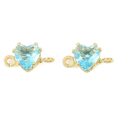 Brass Pave Cubic Zirconia Heart Connector Charms KK-P347-02G-02-1