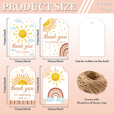 120Pcs 4 Styles Sunflower Paper Thank You Gift Tags CDIS-WH0038-04-1