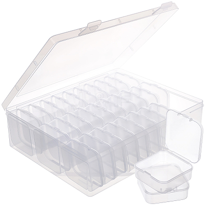 Rectangle Plastic Organizer Storage Boxes with 30Pcs Mini Square Nail Art Small Items Cases CON-PA0001-09-1