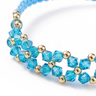 Glass Braided Flower Link Bracelet for Women BJEW-TA00130-02-1