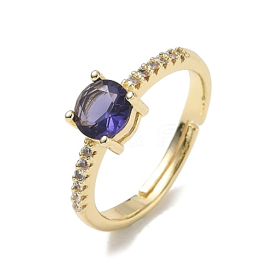 Brass & Round Cubic Zirconia Finger Rings CU-CBA7E55-19G-02-1