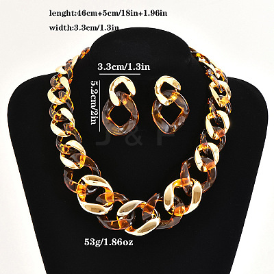 Alloy & CCB Plastic Curb Chain Necklace & Stud Dangle Earrings Sets FS-WG734CE-01-1