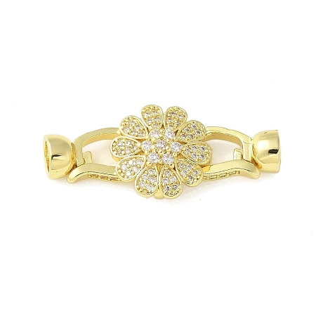 Brass Micro Pave Clear Cubic Zirconia Fold Over Clasps KK-P290-18G-1