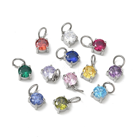 304 Stainless Steel Pave Cubic Zirconia Pendants CU-CBABCF3-04P-1