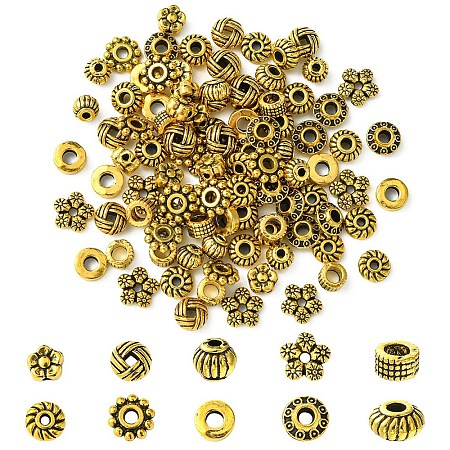 100Pcs 10 Styles Tibetan Style Alloy Spacer Beads TIBEB-YW0001-14AG-1