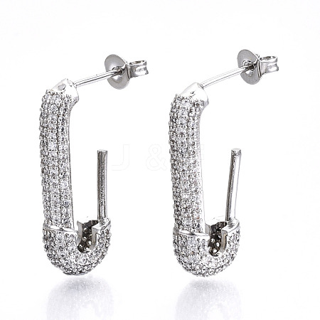 Brass Micro Pave Clear Cubic Zirconia Half Hoop Earrings EJEW-T046-19P-NF-1