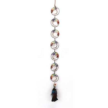 Brass Wire Wrapped Natural Mixed Gemstone Tree of Life Suncatchers HJEW-H065-08-1
