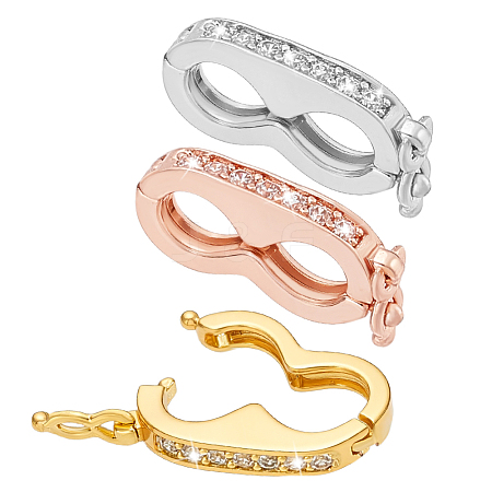 3Pcs 3 Colors Brass Micro Pave Clear Cubic Zirconia Twister Clasps KK-PH0014-47-1