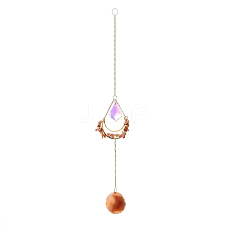 Natural Carnelian Chips & Agate Slice Suncatcher AJEW-C048-01C-1