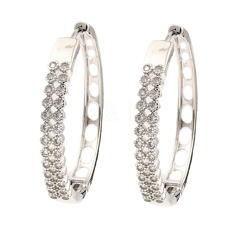 Brass Cubic Zirconia Hoop Earrings EJEW-D078-22P-1