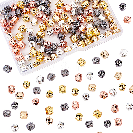 150Pcs 5 Colors Electroplated Natural Lava Rock Beads Strands G-OC0001-95-1