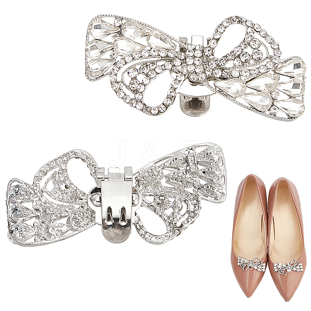 2Pcs Bowknot Alloy Rhinestone Shoe Decorations FIND-CP0002-28B-1
