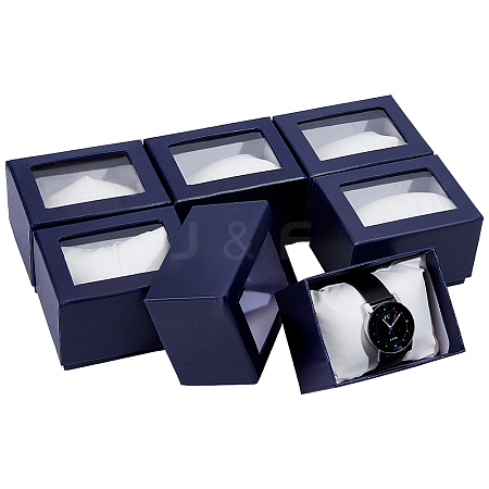 Paper Jewelry Watch Packing Boxes with PVC Window Lid and Pillow Inside CON-WH0089-259A-1