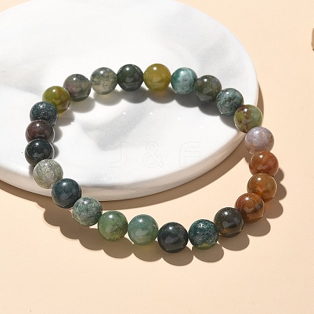 Natural Indian Agate Bead Stretch Bracelets X-BJEW-K212-B-010-1