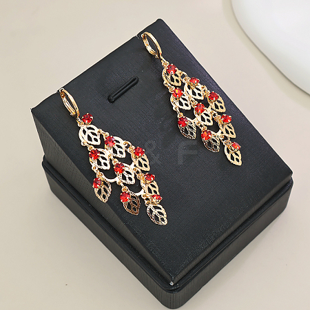 Brass Leaf Tassel Hoop Earrings NW9149-2-1