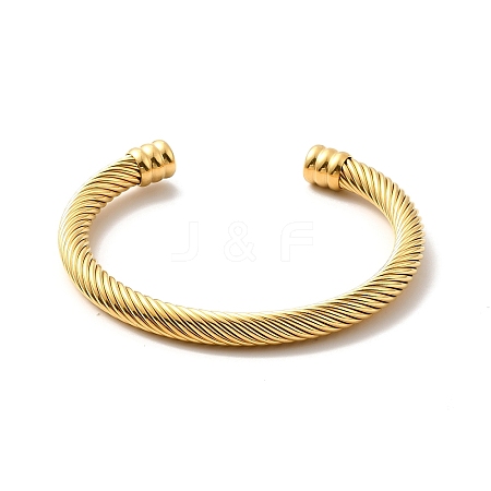 Ion Plating(IP) 304 Stainless Steel Twist Rope Open Cuff Bangle BJEW-P283-10B-G-1