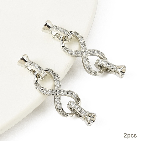 2Pcs Brass Micro Pave Clear Cubic Zirconia Fold Over Clasps KK-YW0003-54P-1
