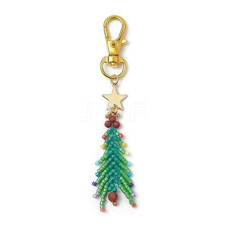 Christmas Tree Glass Seed Beads Pendant Decoration HJEW-MZ00070-1