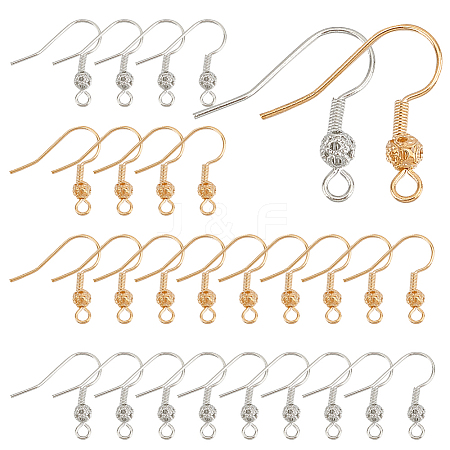 SUNNYCLUE 100Pcs 2 Colors Brass French Hooks with Coil and Ball KK-SC0003-62-1
