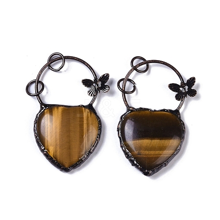 Natural Tiger Eye Heart Big Pendants G-B073-03R-03-1