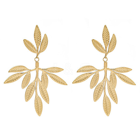 304 Stainless Steel Leaf Theme Stud Earrings For Women EJEW-B110-03G-05-1