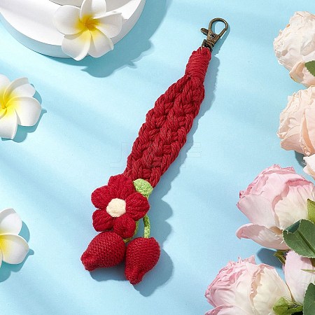 Handmade Crochet Cotton Flower Pendant Decorations HJEW-JM02670-02-1